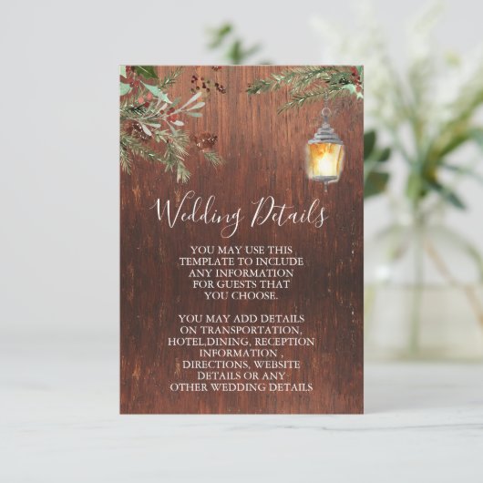 Bruiloft Hout Pine Kerstmis Details Informatiekaartje (Staand voorkant)