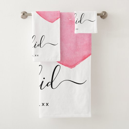 Bruiloft | I | Waterverf hart | Datum Bad Handdoek (Insitu)