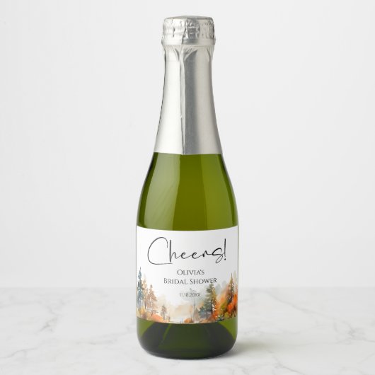 Bruiloft in de herfstige bosrand sparkling wijnetiket (Voorkant)