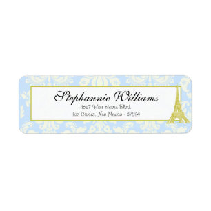 Bruiloft in Parijs Blauw Damask Retouradres Label