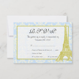 Bruiloft in Parijs Blauw Damast RSVP-kaart Kaart
