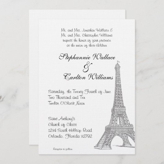 Bruiloft in Parijs Uitnodiging (Voorkant / Achterkant)