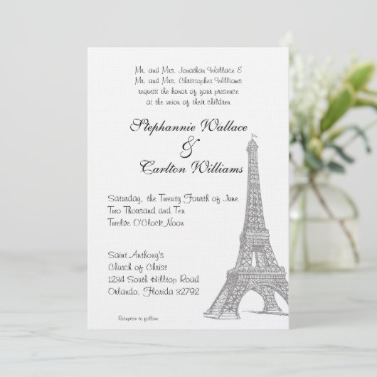 Bruiloft in Parijs Uitnodiging (Staand voorkant)