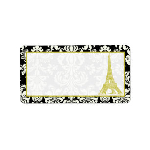 Bruiloft in Parijs Zwart Damask Mailingadres Etiket