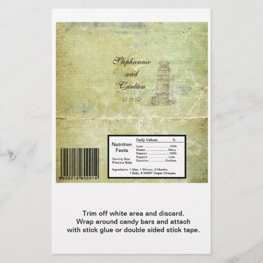 Bruiloft in Pisa Hershey's Grote Bar Wrapper Flyer (Voorkant)