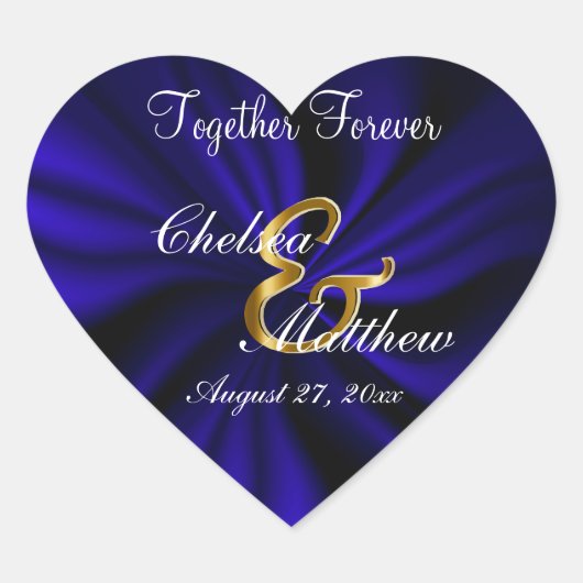Bruiloft in Satijn Donkerblauw | personaliseren Hart Sticker (Voorkant)