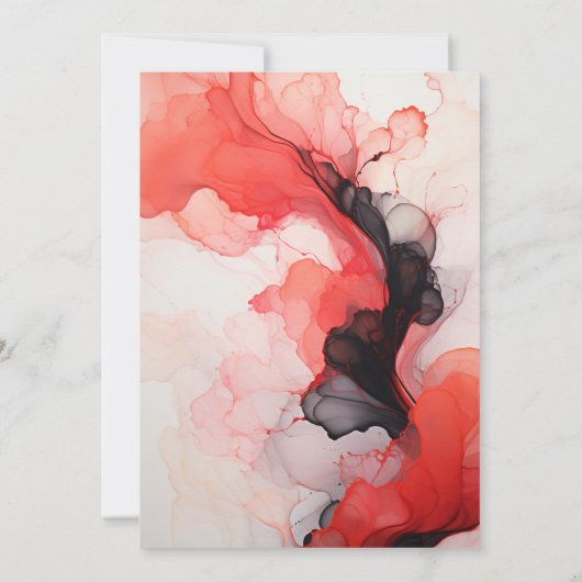 Bruiloft in zwarte, witte en rode inkt kaart (Achterkant)