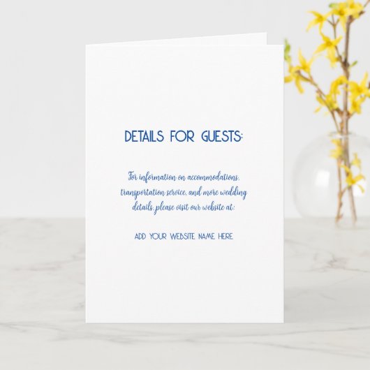 Bruiloft informatie Gasten Blauw Wit Minimalist Kaart (Gele Bloem)