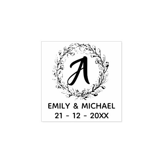 Bruiloft Initiaal Monogram Rubber Stamp krans Rubberstempel (Afrduk)
