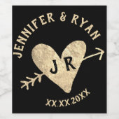 bruiloft initialen gouden hart wijn etiket (Enkel label)