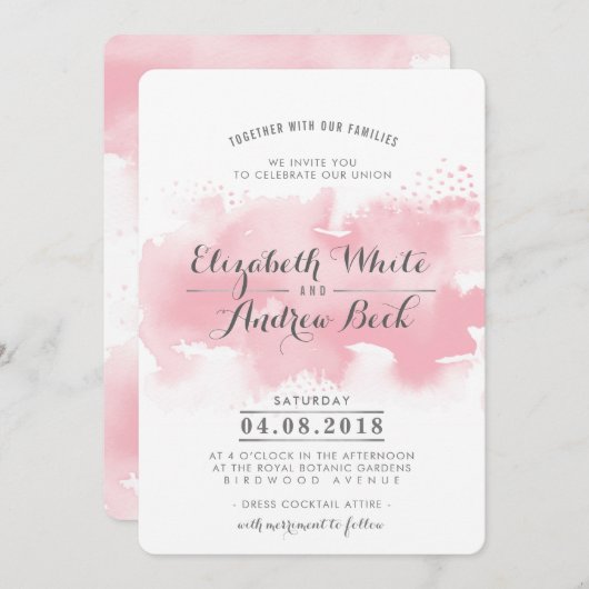 BRUILOFT INVITE stijlvolle chique waterverf blush Kaart (Voorkant / Achterkant)