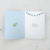 Bruiloft Jubileum blauw met bunting en harten Kaart (Binnen)