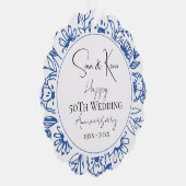 Bruiloft Jubileum Bleu Florals Ornament Kaart (Rechts)