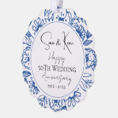 Bruiloft Jubileum Bleu Florals Ornament Kaart (Links)