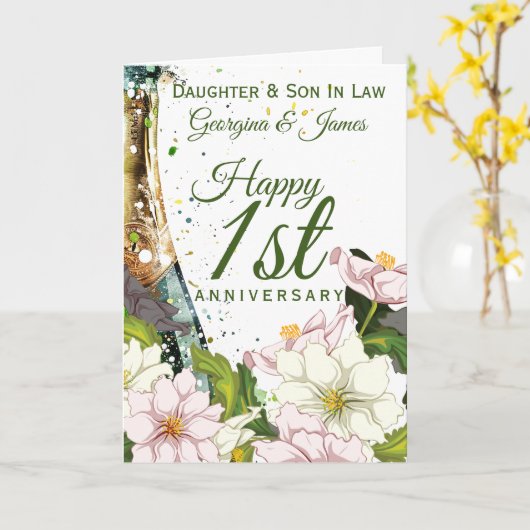 Bruiloft Jubileum Dochter Zoon Floral Bubble Kaart (Gele Bloem)