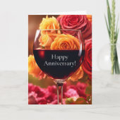 Bruiloft Jubileum met wijn en bloemen Kaart (Voorkant)