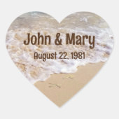 Bruiloft jubileum op het strand hart sticker (Voorkant)