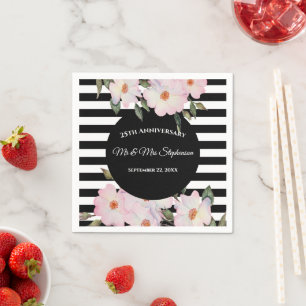 Bruiloft Jubileum Roze Rozen Ballerina Strepen Servet