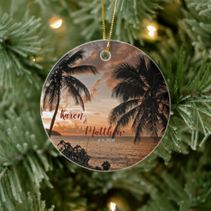 Bruiloft Jubileum Tropical Sunset Beach Custom Keramisch Ornament
