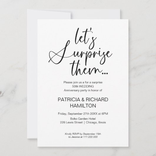 Bruiloft Jubileum Verrassingsfeestuitnodigingen Kaart (Voorkant)