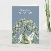 Bruiloft Kaart bruid en bruidegom groen & blauw (Voorkant)