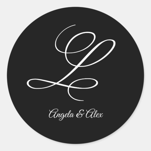 Bruiloft kalligrafie Fancy letter L Monogram Ronde Sticker (Voorkant)