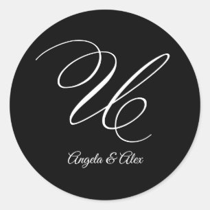 Bruiloft kalligrafie Fancy Letter U Monogram Ronde Sticker