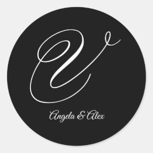Bruiloft kalligrafie Fancy letter V Monogram Ronde Sticker