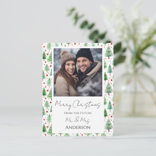 Bruiloft Kerstbomen Save the Date Briefkaart (Staand voorkant)