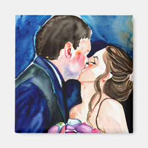 Bruiloft Kiss Waterverf Kunst Magneet