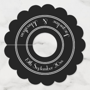 Bruiloft klassieke zwart-wit aangepaste namen wijnglaslabel