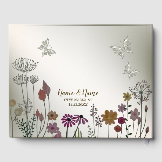 Bruiloft Kleurrijke Tuin Bloemen Vlinders Gastenboek (Achterkant)