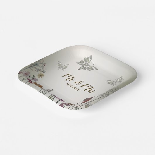 Bruiloft Kleurrijke Tuin Bloemen Vlinders Papieren Bordje (Gebogen)