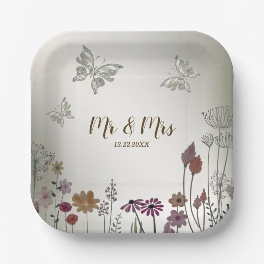 Bruiloft Kleurrijke Tuin Bloemen Vlinders Papieren Bordje