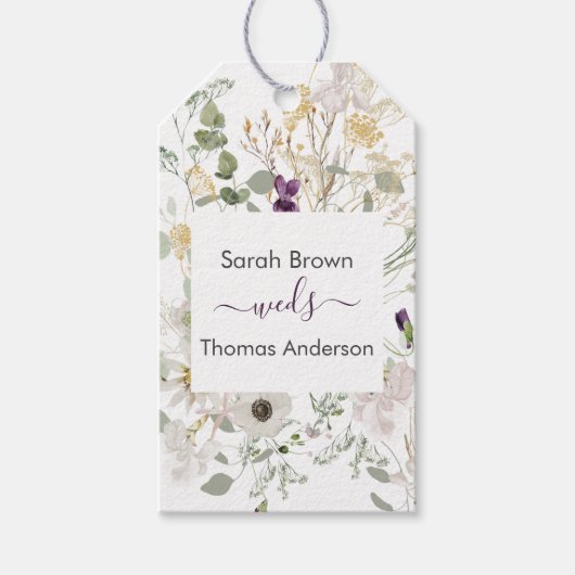 Bruiloft KLEURRIJKE WILDBLOEM GEEL EN PAARSE Cadeaulabel (Voorkant)