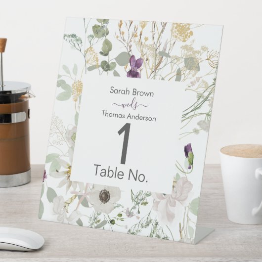 Bruiloft KLEURRIJKE WILDBLOEM GEEL EN PAARSE Reclamebord Met Voetstuk (Insitu)