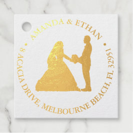 Bruiloft knielende paar Gouden thema Bedankjes Labels
