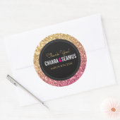 BRUILOFT KOPPEL SEAL modern roze goud glitter zwar Ronde Sticker (Envelop)