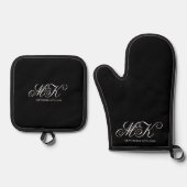 Bruiloft Koppels Initialen Script Monogram Zwart Ovenwant & Pannenlap Set (Voorkant)
