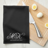 Bruiloft Koppels Initialen Script Monogram Zwart Theedoek (Quarter Fold)