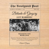 Bruiloft krant leuk zwart wit foto dank u acryl uitnodigingen (Voorkant)