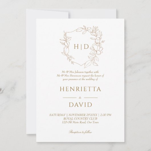 Bruiloft kuif botanisch goud eenvoudig elegant kaart (Voorkant)