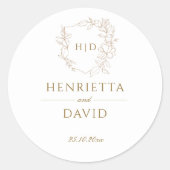 Bruiloft kuif botanisch goud eenvoudig elegant ronde sticker (Voorkant)