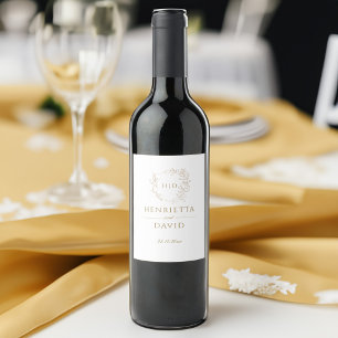 Bruiloft kuif botanisch goud elegant monogram wijn etiket