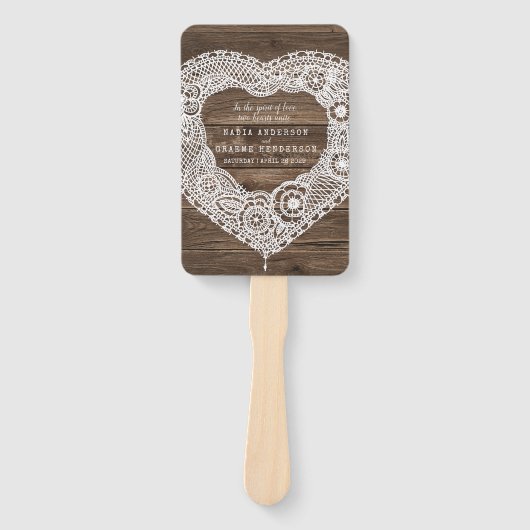 Bruiloft land kant hout effect programma fans handwaaier (Voorkant)