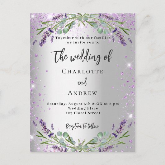 Bruiloft lavendel zilver eucalyptus QR-code RSVP Uitnodiging Briefkaart (Voorkant)