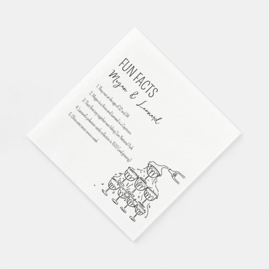 Bruiloft Leuke feiten hand getrokken champagnetore Servet (Hoek)