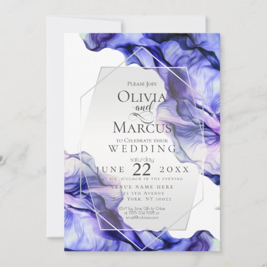 BRUILOFT | Levendige Navy Indigo Abstracte Inkt Kaart (Voorkant)