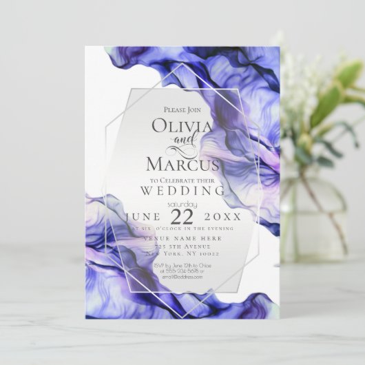 BRUILOFT | Levendige Navy Indigo Abstracte Inkt Kaart (Staand voorkant)