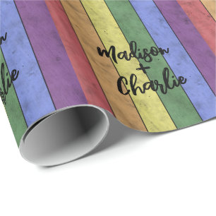 Bruiloft LGBT vlag pride  aangepaste namen Cadeaupapier